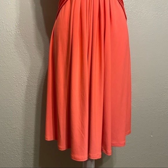T Tahari Sleeveless Twist Front V Neck MIDI Dress Bright Salmon - Picture 12 of 13